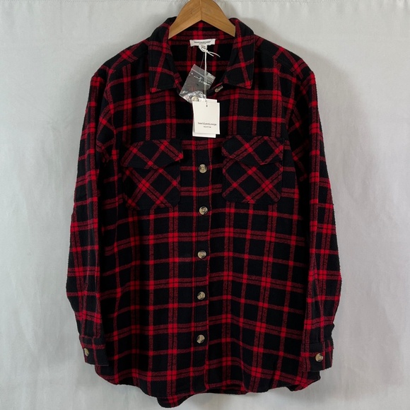 NWT beachlunchlounge Heavy Flannel Easton Shacket in Ski Patrol Plaid - Picture 6 of 11